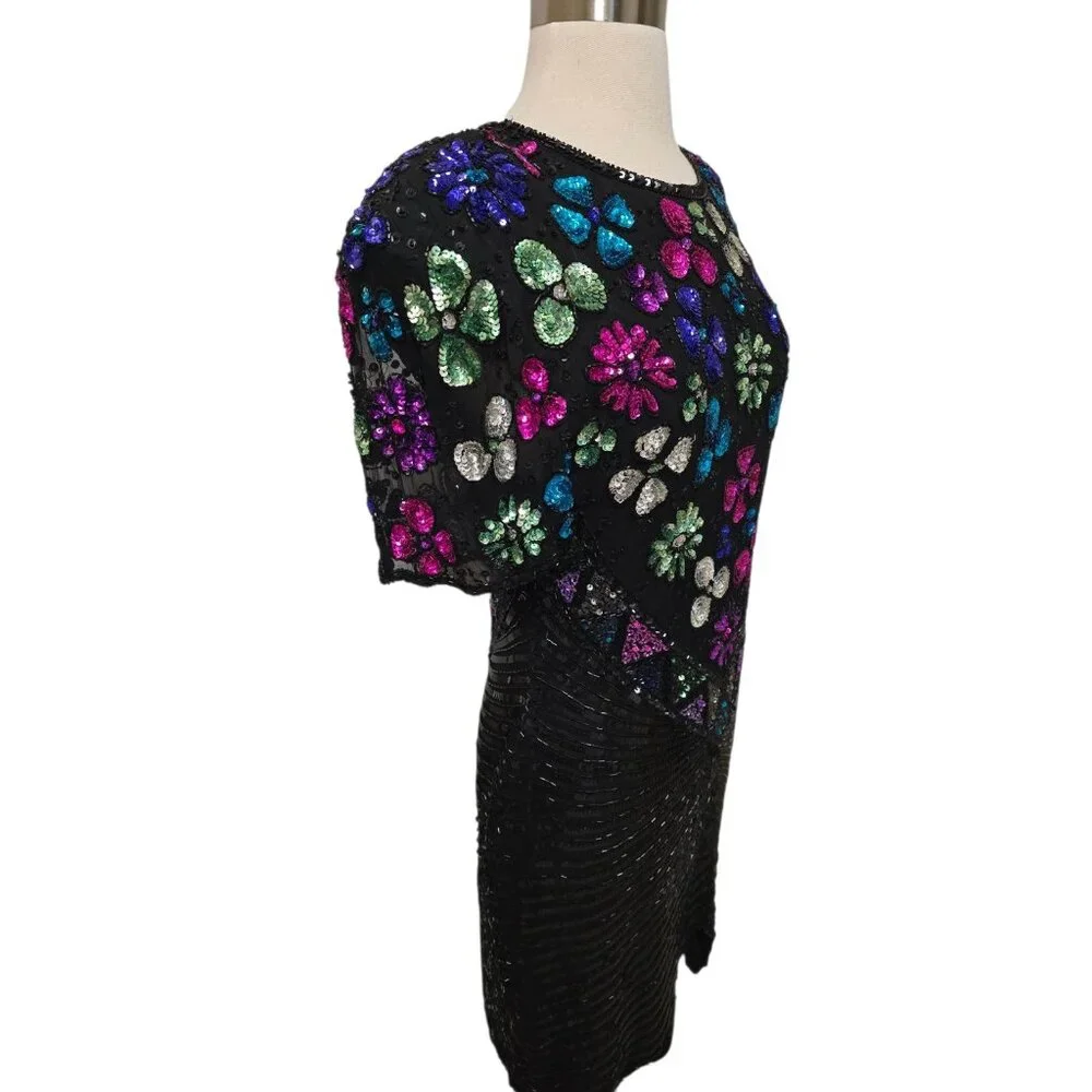 Vintage 90s Fully Sequin Dress Womens Size Medium Black Formal Party Sweelo - Picture 7 of 10